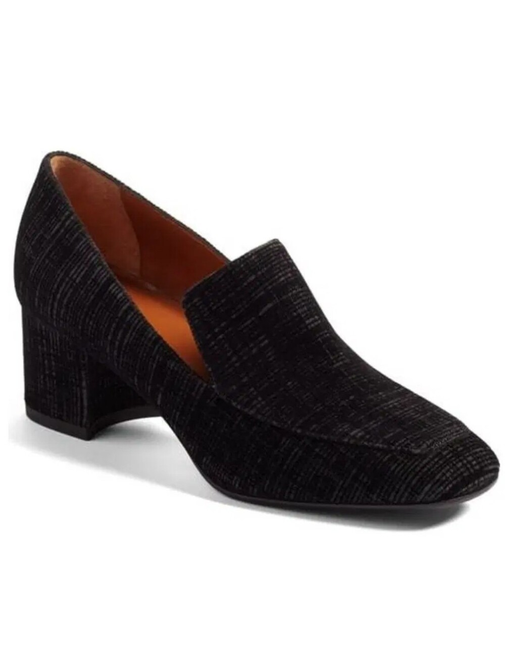 Aquatalia Jilianne Made in Italy Velvet Black & Grey Block Heeled Loafer